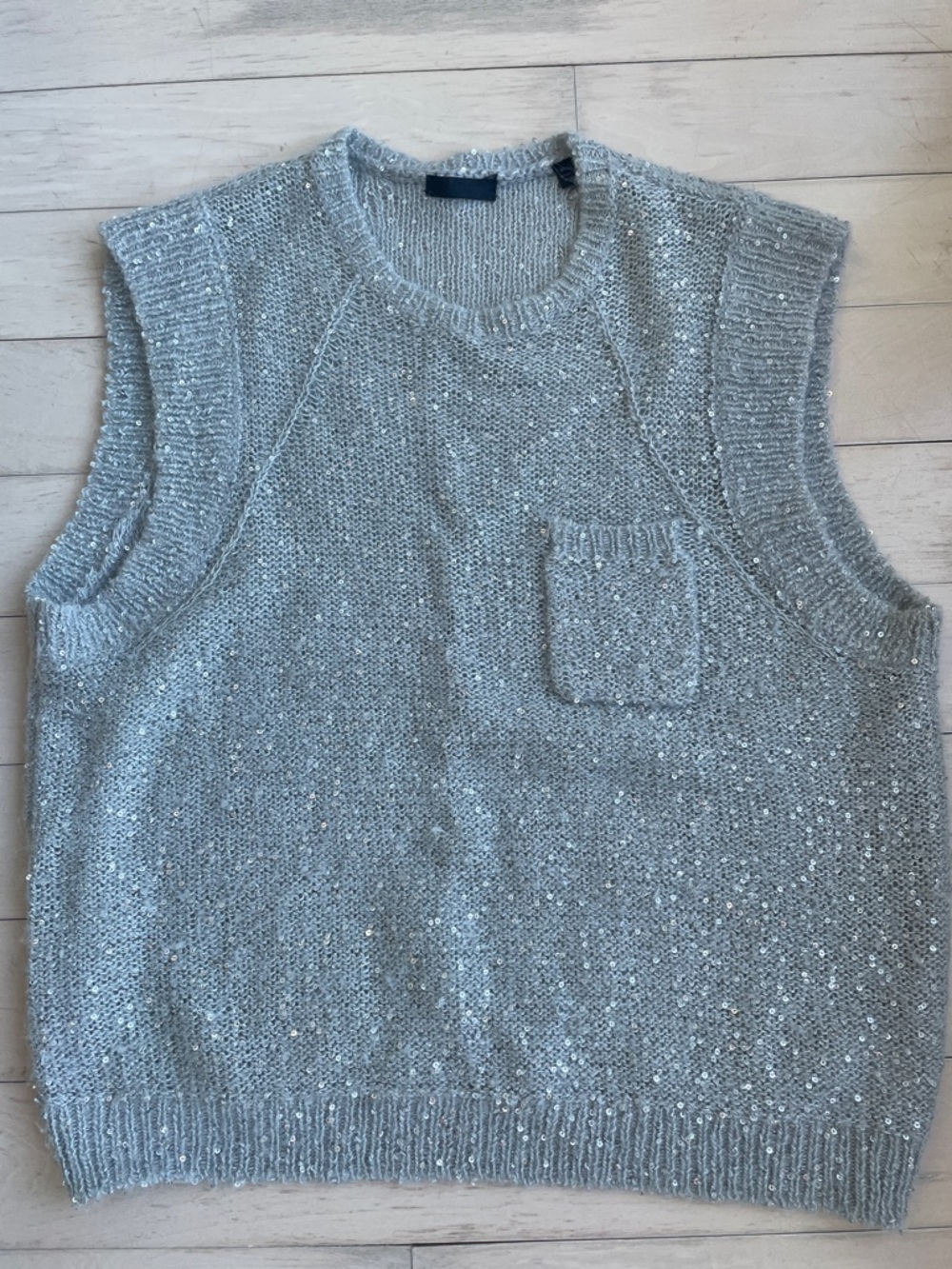 ATM Anthony Thomas Melillo Silver-Gray Sparkle Knit Vest